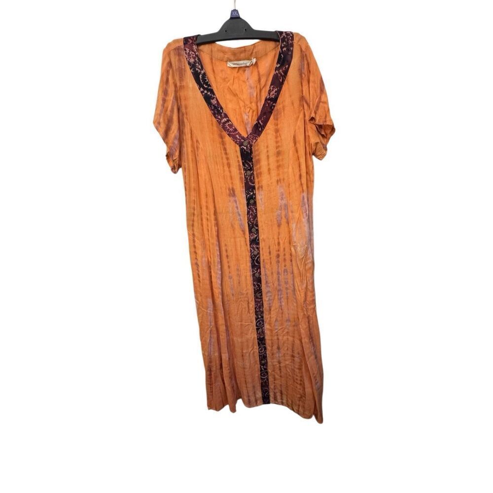 Soft Surroundings Orange Sunset Bali Tie Dye Button Front Maxi Dress Size Medium